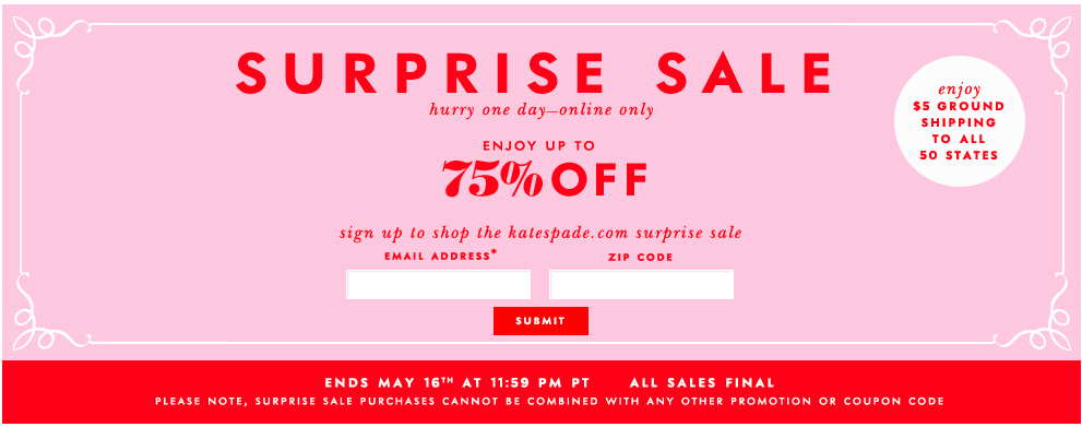 Kate Spade surprise sale coupon for last minute holiday shoppers